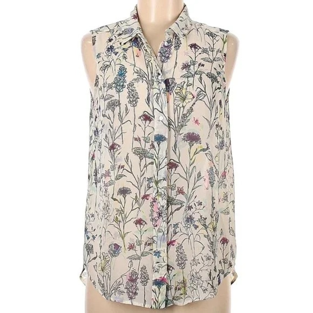 H&M Cream Floral Sleeveless Button-Front Tank Top